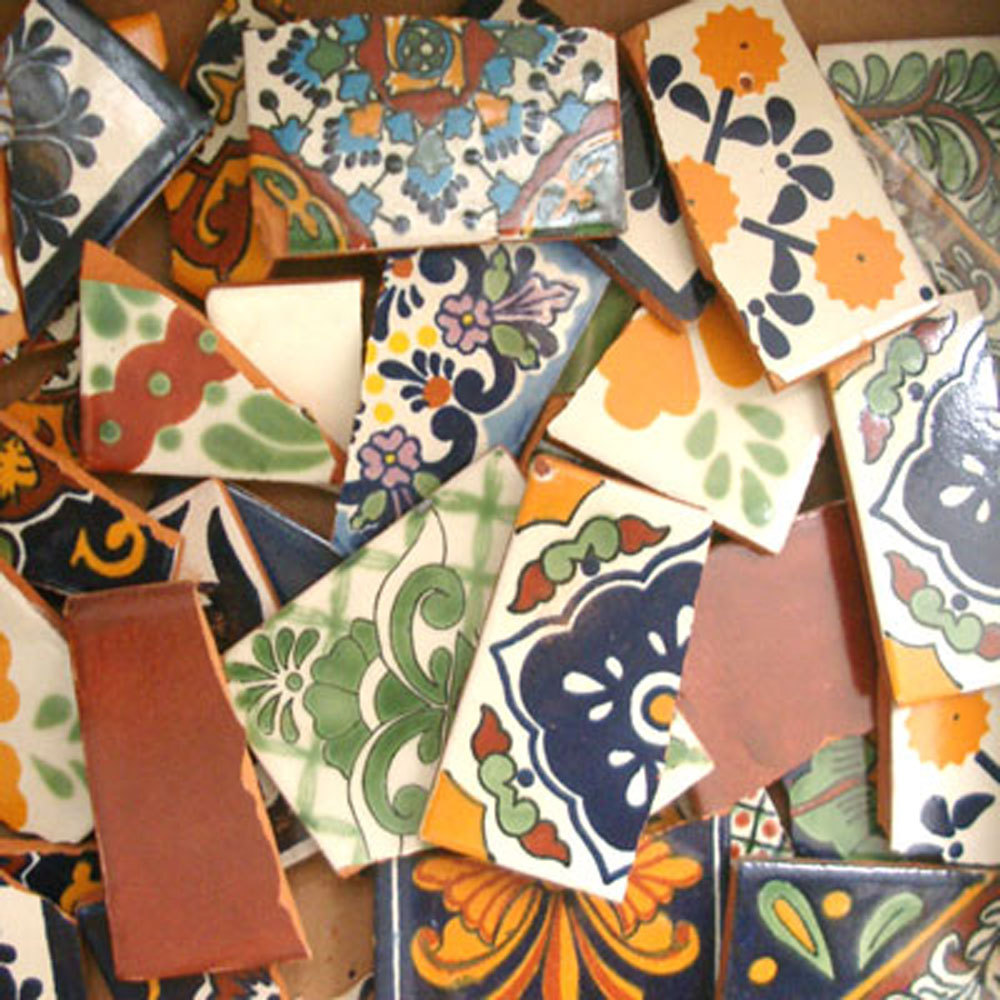 #001) Broken Tiles Mexican Talavera tile for mosaics 5-10-20 pounds