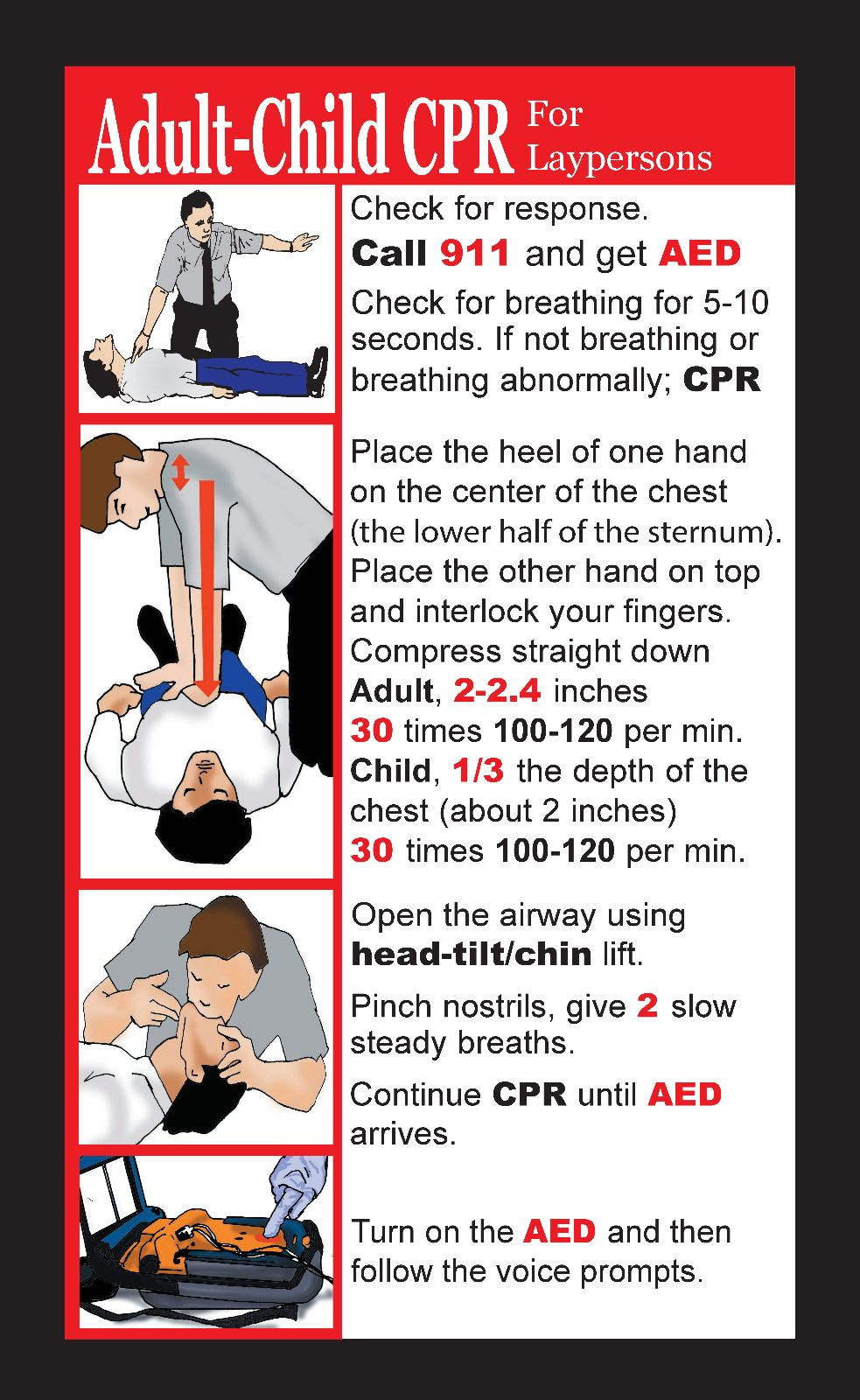 CPR and Choking Pocket Reference Cards - LOT OF 100 - 2016 Guidelines