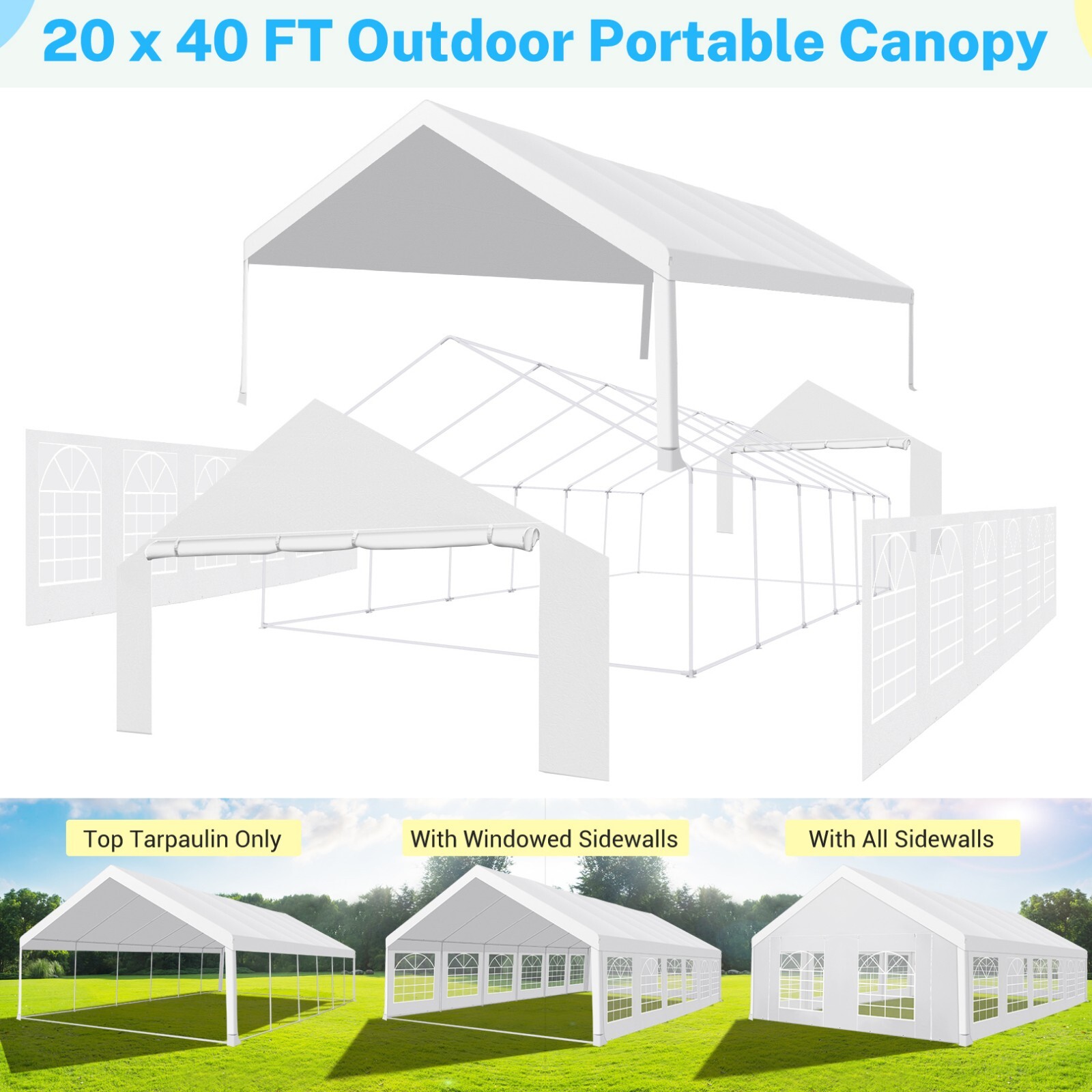 20'x40'、20'x30'\10x30' Outdoor Party Tent Heavy Duty Wedding Event Gazebo Canopy