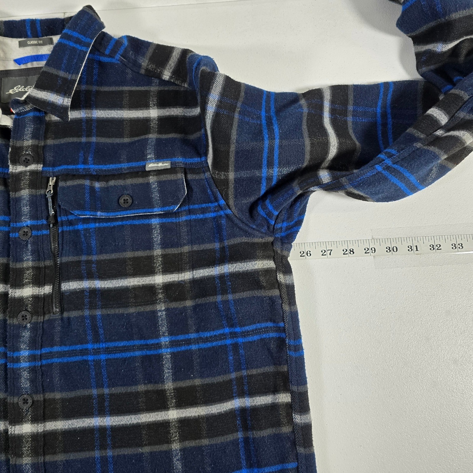 Eddie Bauer Mountain Ops Flannel Shirt Mens XL Blue Plaid Classic Fit Outdoor