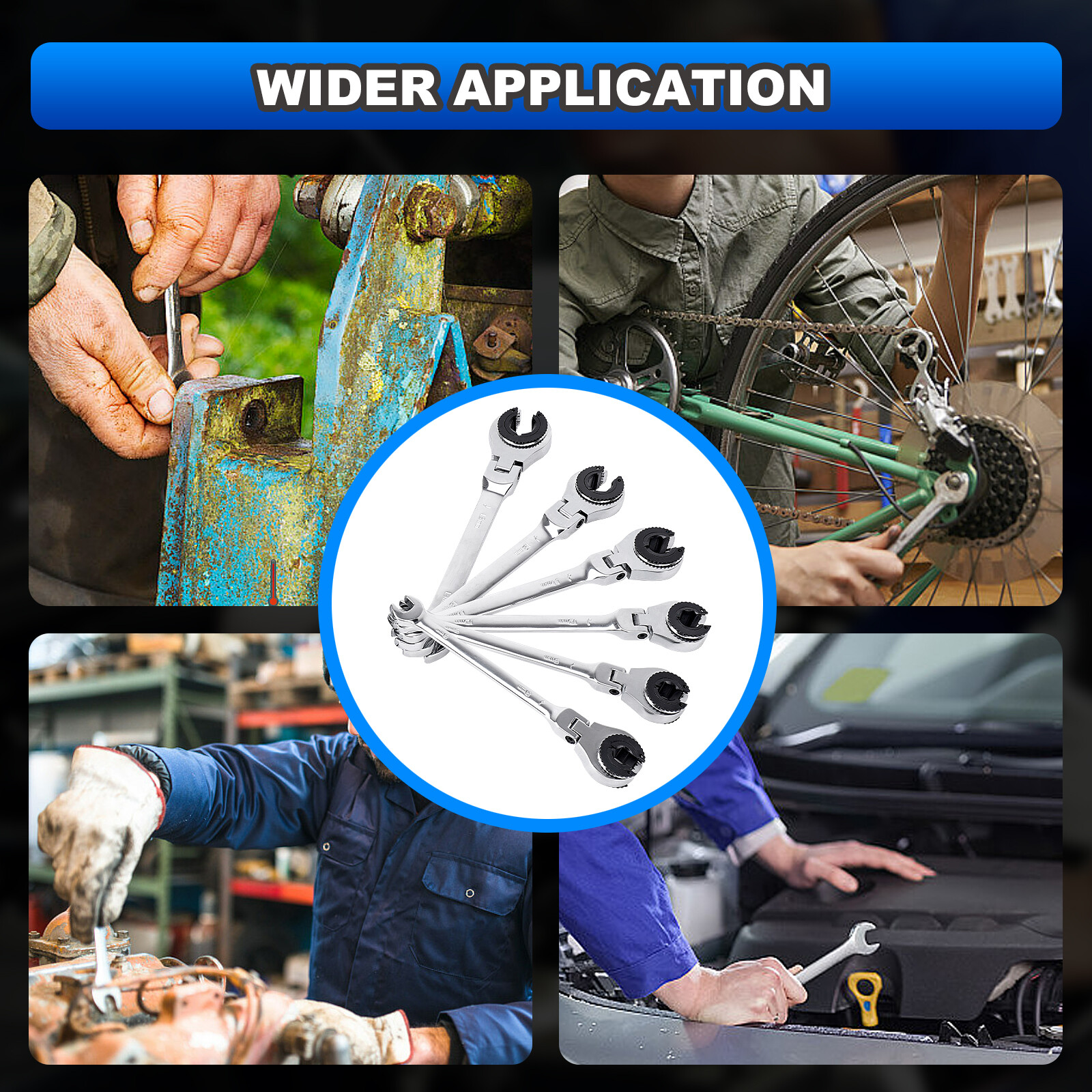 12PCS 8-19mm Metric Open Flex-Head Ratcheting Wrench Metric Spanner w/ 72 Teeth