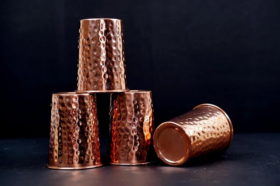 Pure Copper Hammered Water Dispenser Storage Water Tank 5 Ltr with Tap & 4 Glass