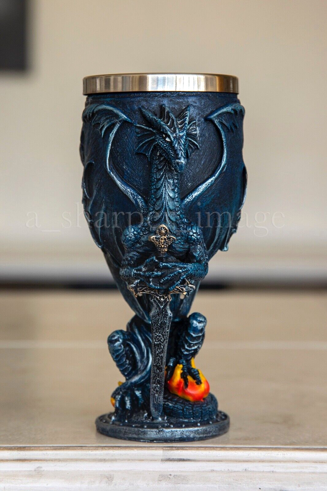 Fierce Guardian Dragon & Sword Wine Goblet 6.5" Tall 8 oz Gothic Fantasy Art!