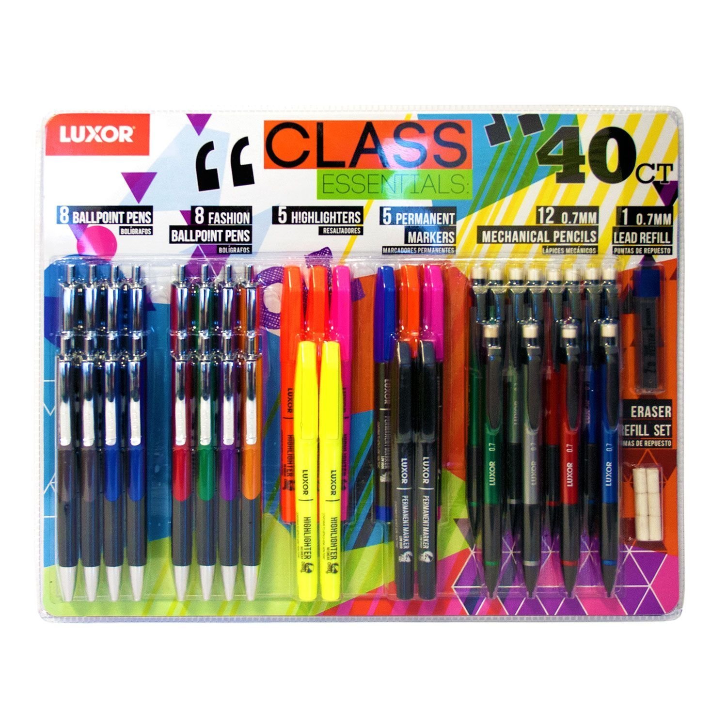 Luxor School Pack Pens Mechanical Pencil Permanent Markers Highlighters 40 Count