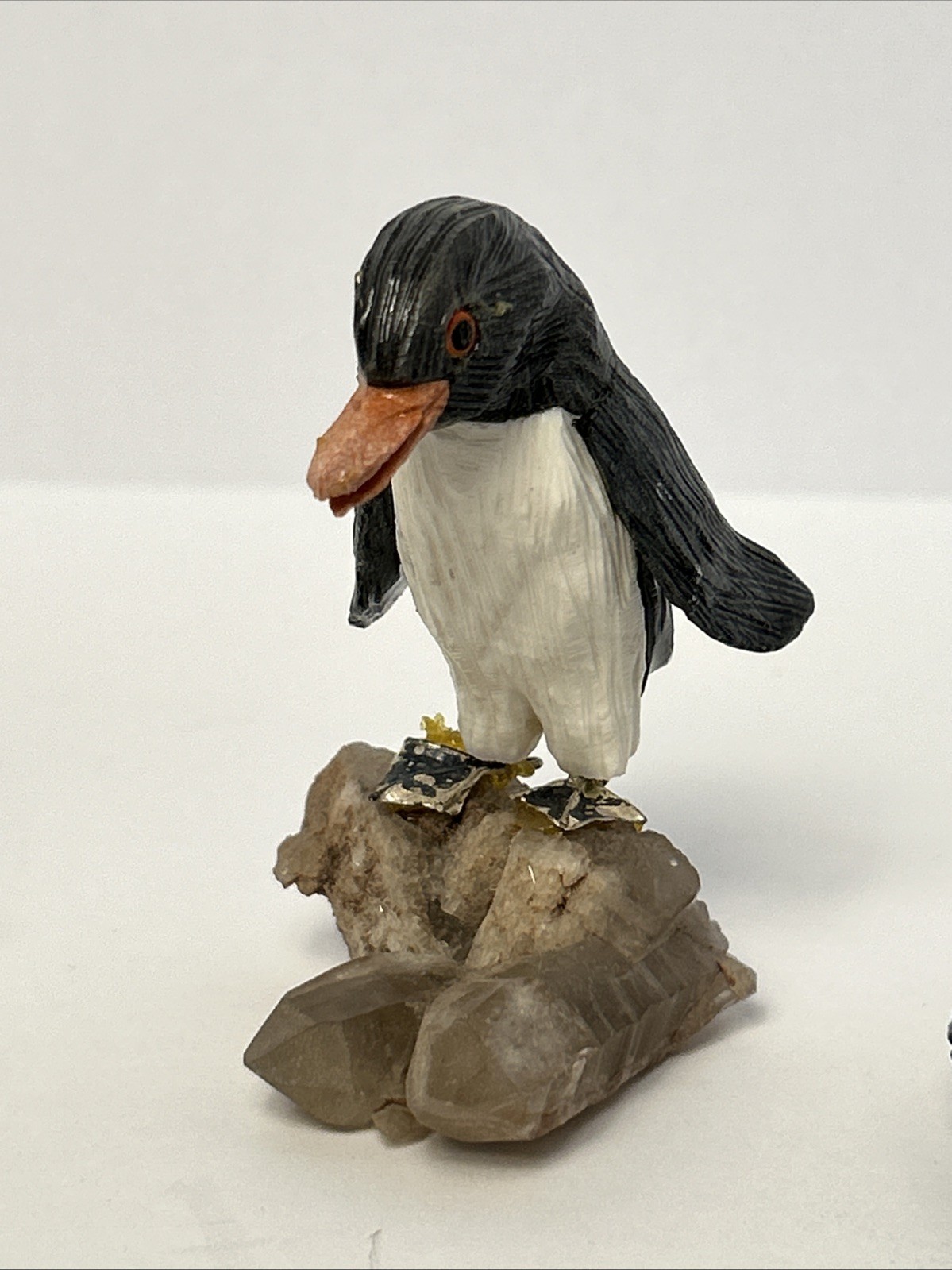 Carved Stone Birds on Quartz (4) Different Species Colorful Unique Different