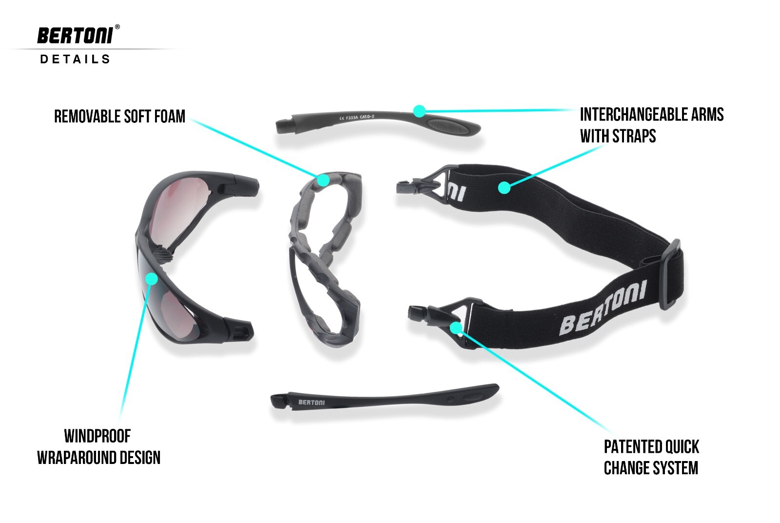 Bertoni Photochromic Polarized Motorcycle Goggles Night Driving P333FTA