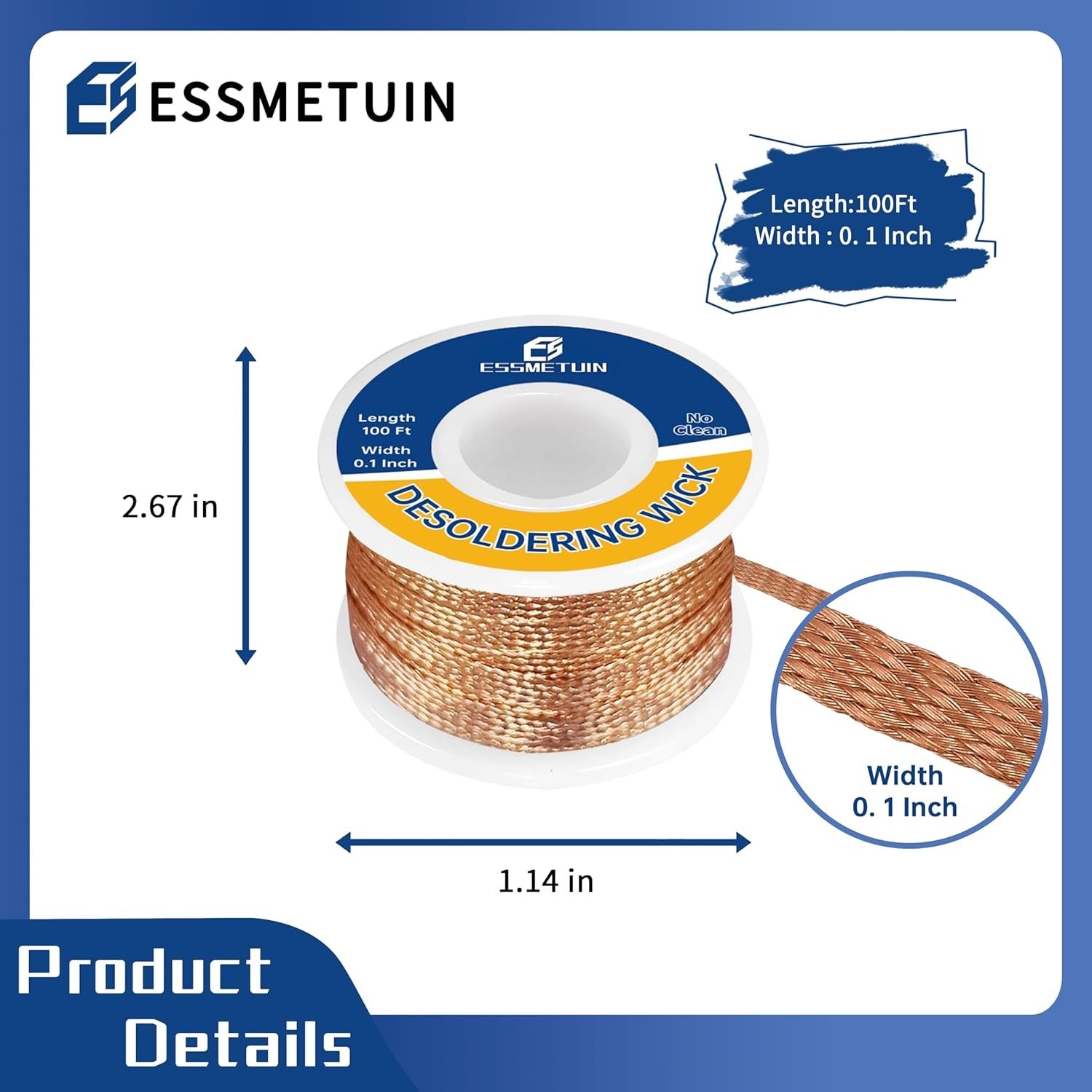 Essmtuin Solder Wick Braid 100Ft with Flux for W 0.10'' L 100'