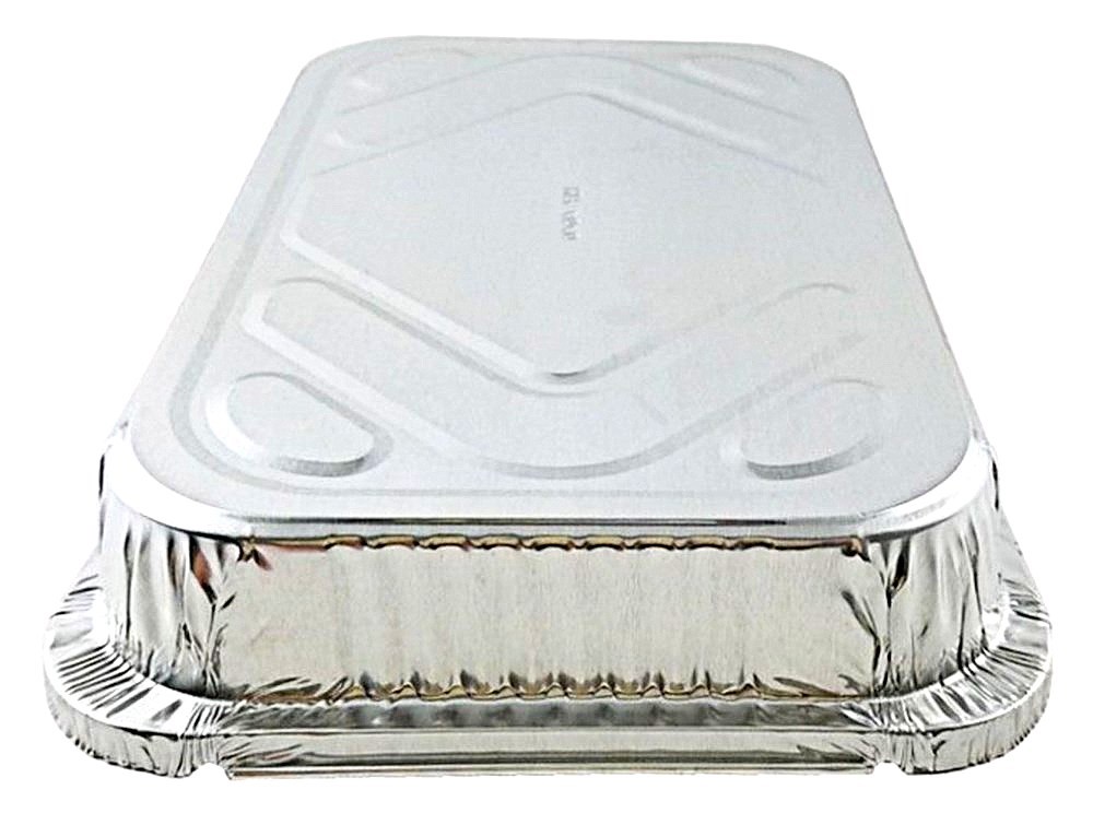 4 lb. Oblong Aluminum Entrée / Dinner Take-Out Pan w/Board Lid 50/PK