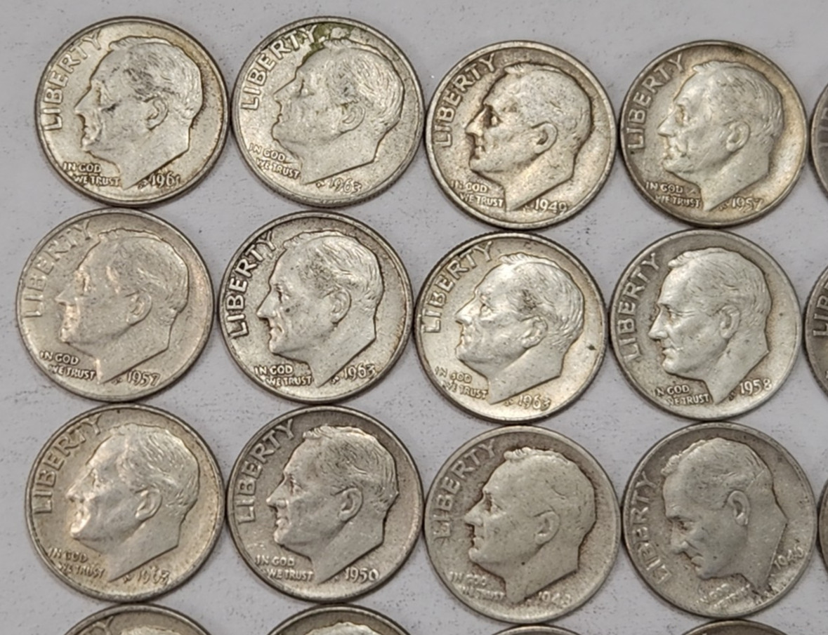 Roll of 50 Silver Roosevelt Dimes $5 Face Value 90% Silver Coins Mixed Dates LR7