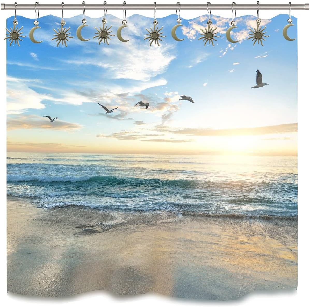 Sun Moon Celestial Shower Curtain Hooks Rustproof Boho Decorative Rings 12 Pack