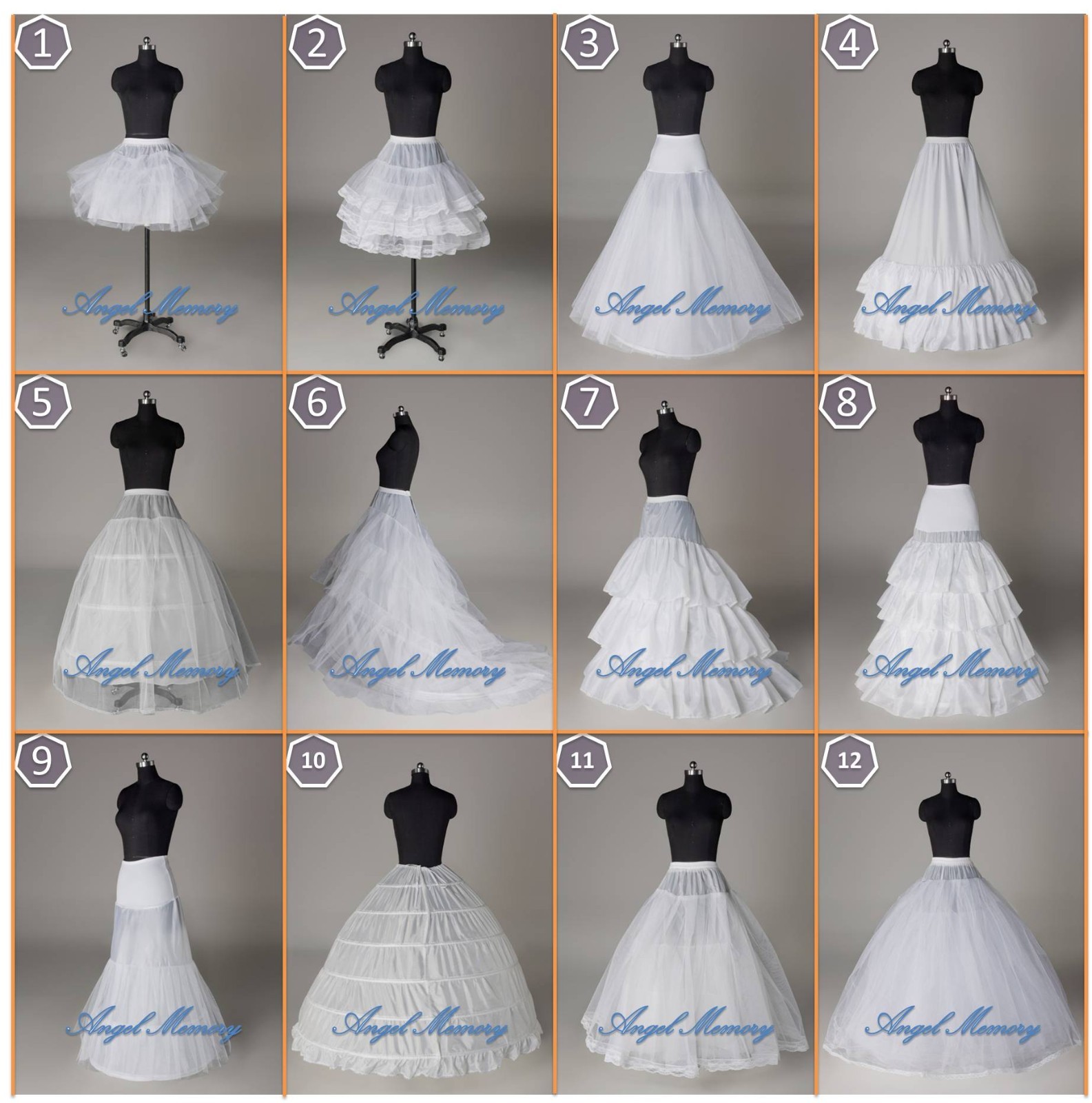 12 Styles White A Line/Hoop/Hoopless/Short Crinoline Petticoat/Slips/Underskirt