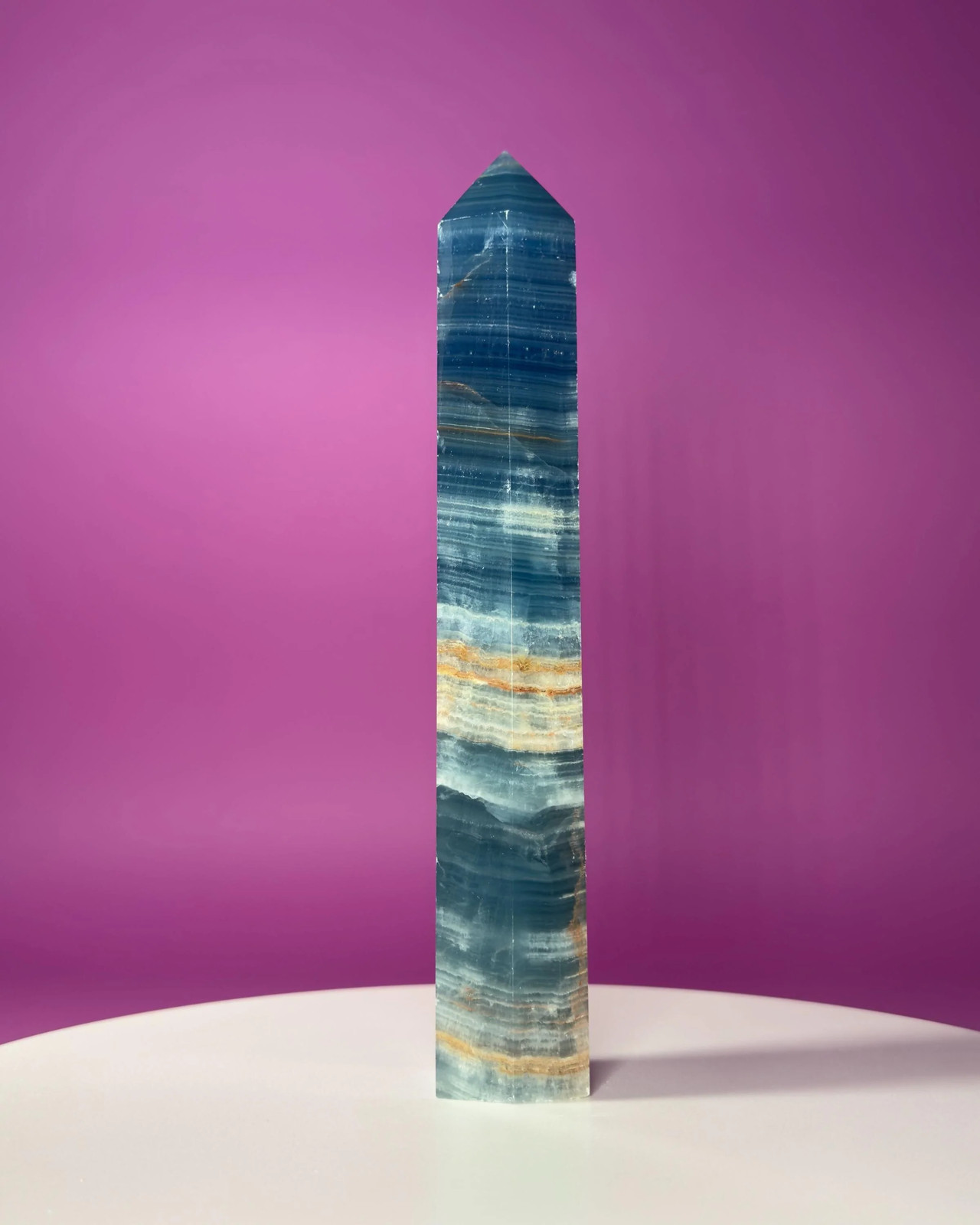 Blue Onyx Aquatine Calcite Tower 910g 10" Banded Blue Calcite Crystal