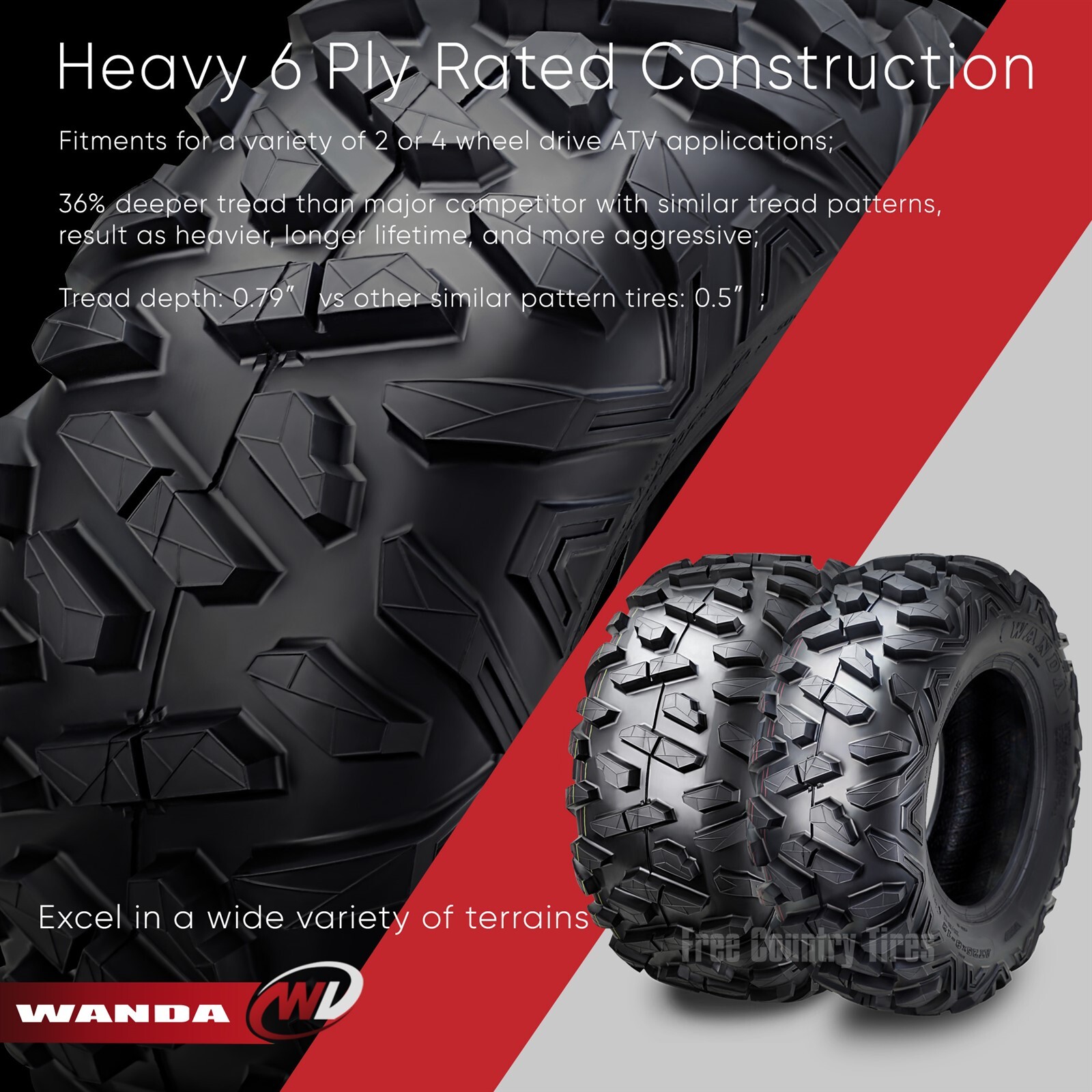 Set 4 WANDA ATV UTV Tires 25x8-12 25x8x12 Front 25x11-10 25x11x10 Rear 6PR
