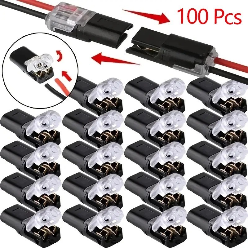 100pcs Double-Wire Plug-in Connector, Cable Clamp with Locking Buckle, AWG 18-22