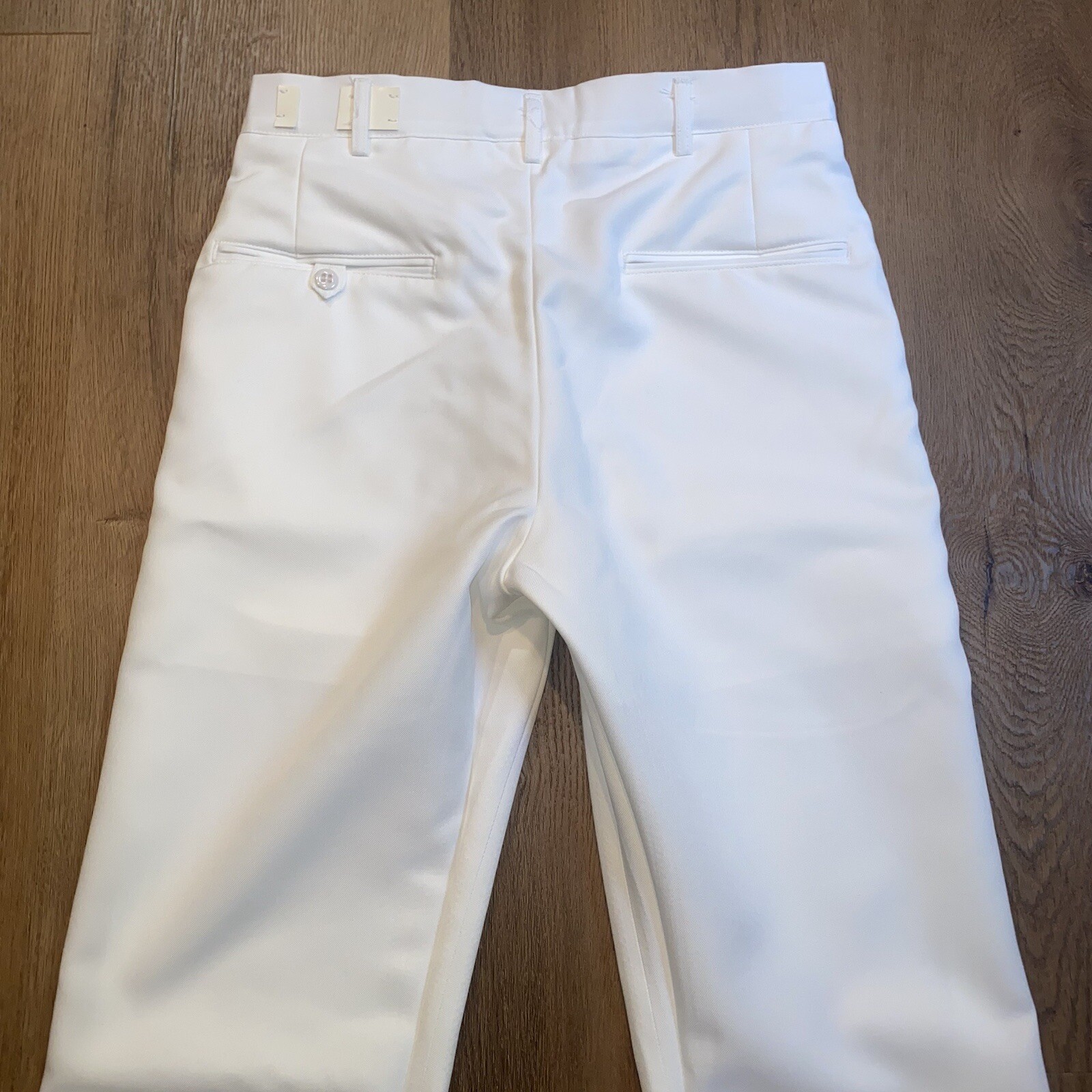 Mens Bell Bottom Pants Vintage Polyester White Flare Leg Mod New NOS 28 Unhemmed