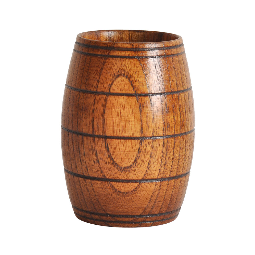 Wooden Barrel Shaped Beer Mug Classical Natural Solid Wood Drinking Cup