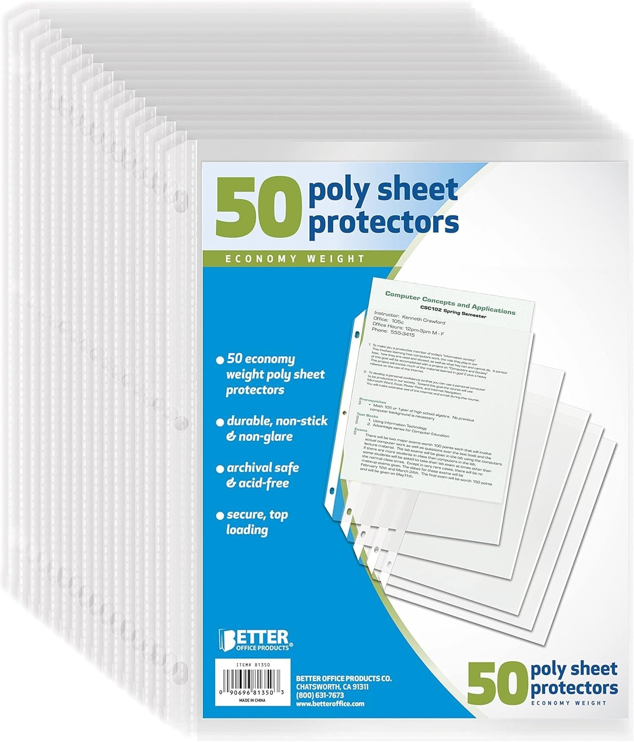 50 Sheet Page Protectors Office Clear Plastic Document Paper Binder Sleeves US