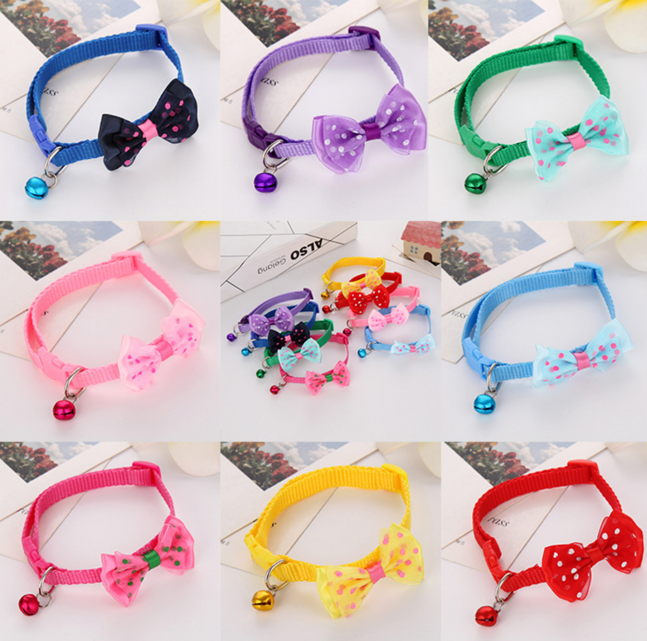 Nylon Cat Cute Collar with Bell bow tie for Cat Kitten puppy adjustable