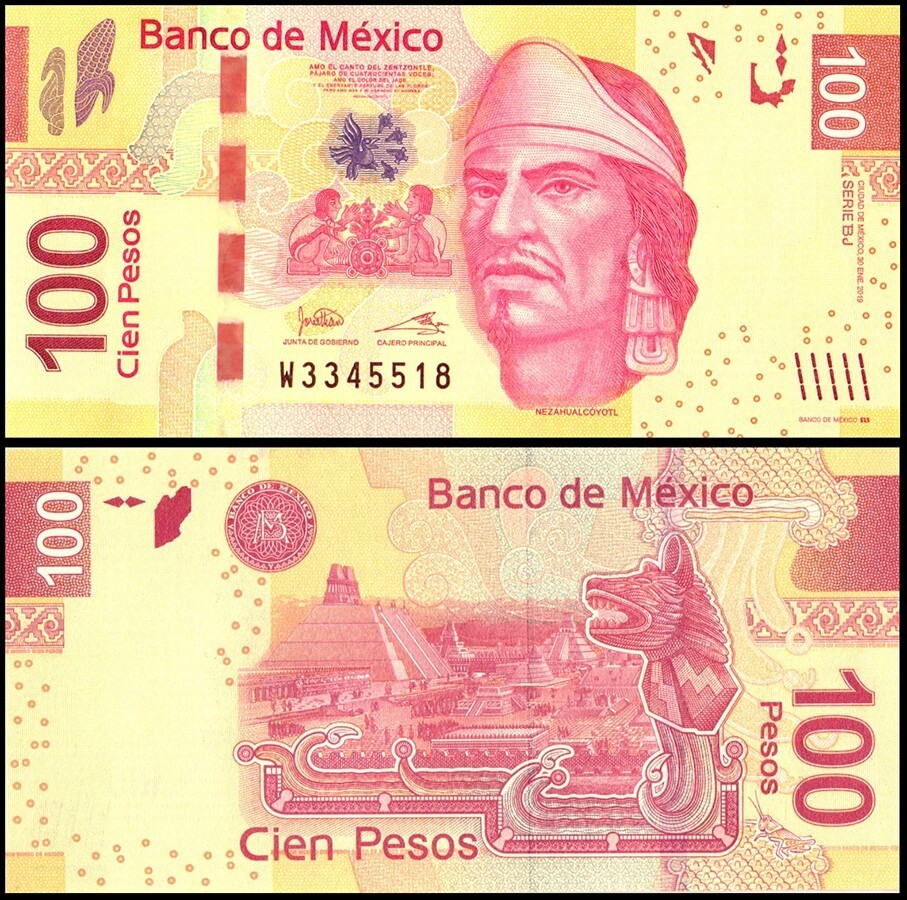 Mexico 100 Pesos, 2019, P-124r, UNC, Signature and Series Vary