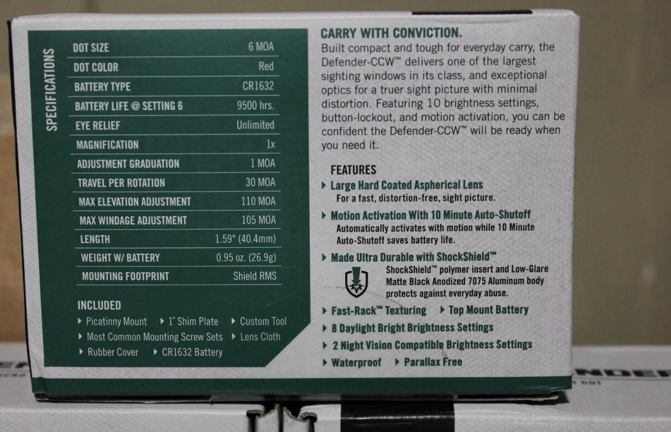 Vortex Defender-CCW 6 MOA Red Dot Sight DFCCW-MRD6