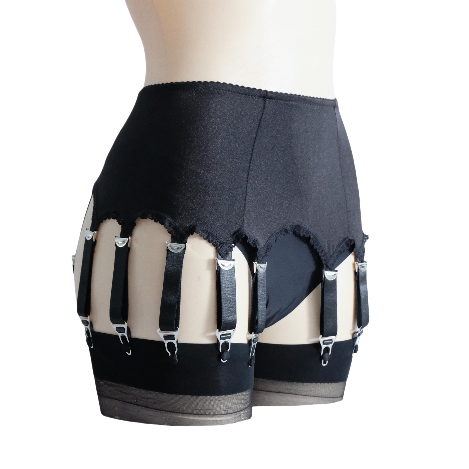 Luxallacki Classic Silky Satin 12 Straps Garter Belt Metal Clips Underwear