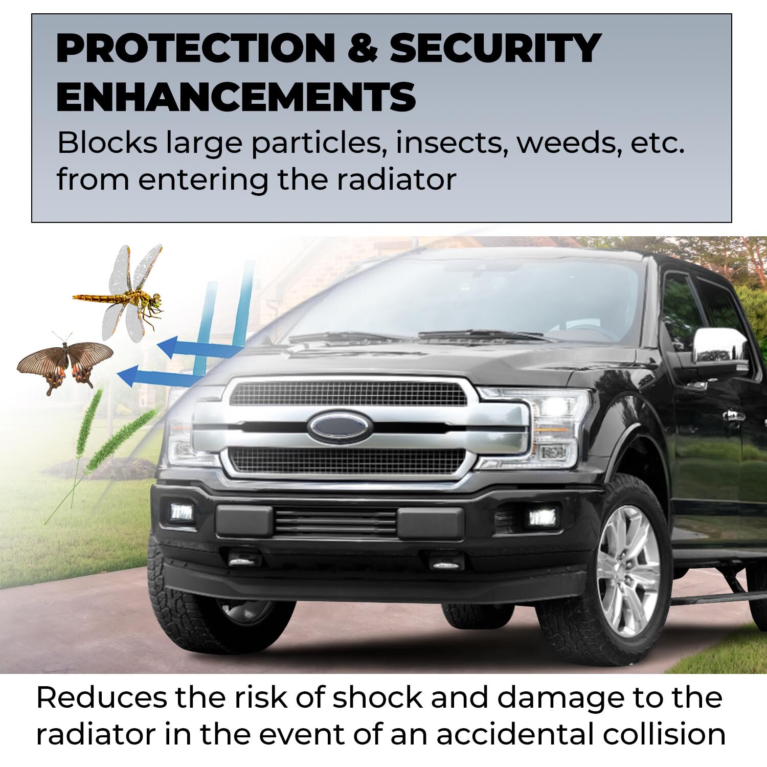 For Ford F-150 2015-2017 Front Upper Radiator Grille Air Shutter Assembly Black