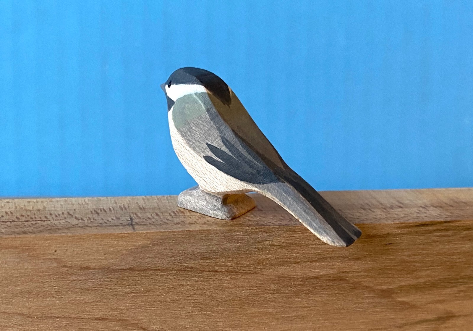 Chickadee bird, hand made Waldorf wooden toy figure Ostheimer type Scherbak