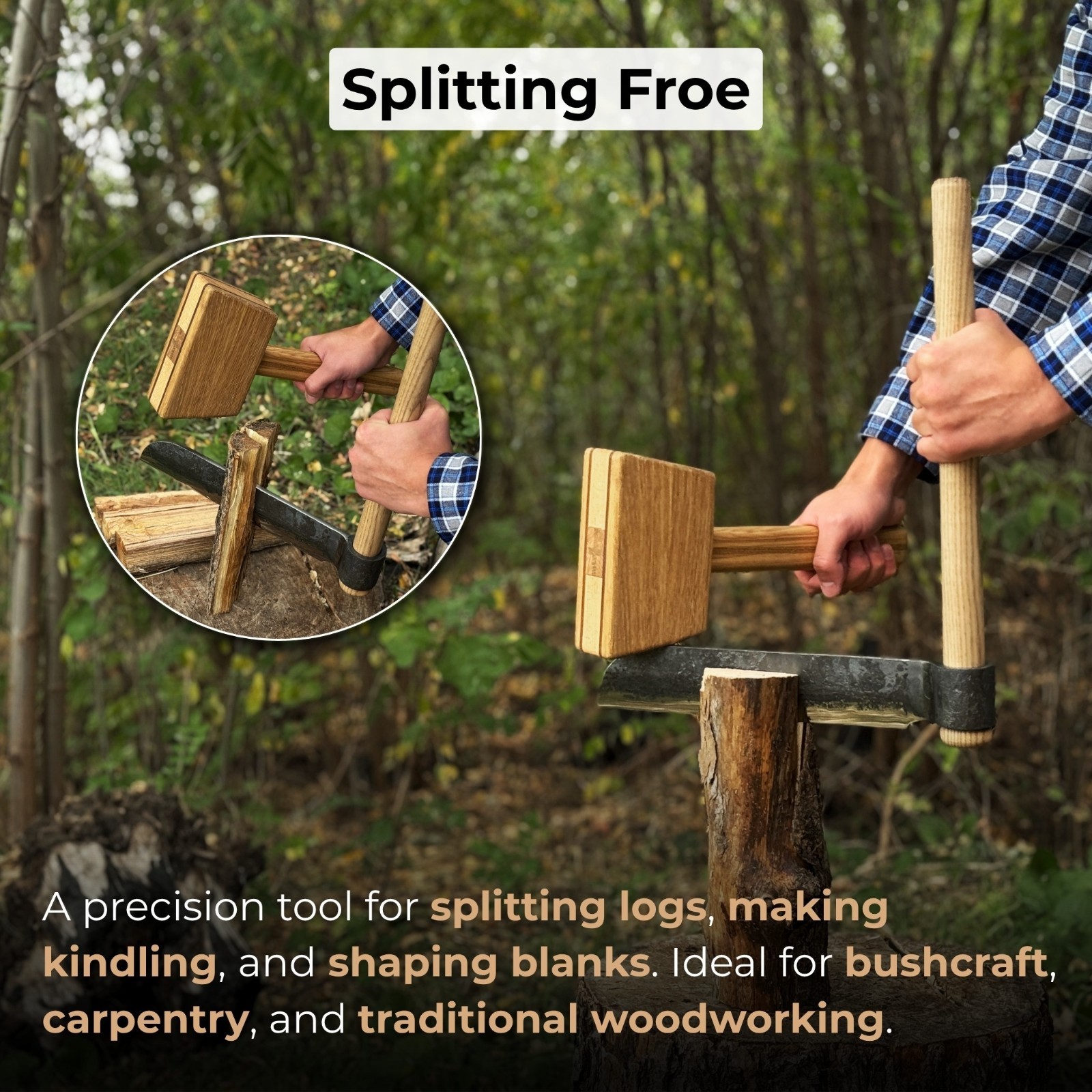 10in Blade Wood Splitting Froe Knife Blank Splitter Tool Steel Leather Sheath