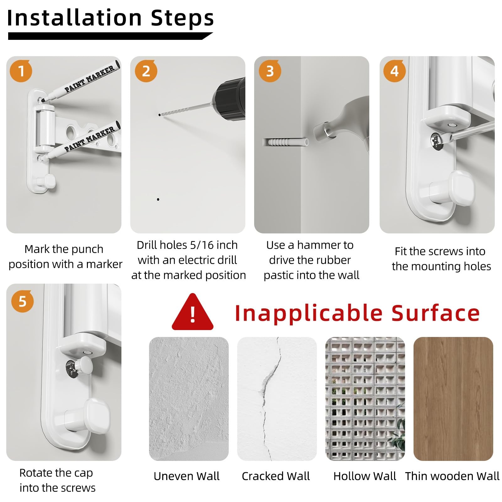 Wall Mounted Clothes Hanger Rack Foldable Drying Rack Hook Folding Indoor for...