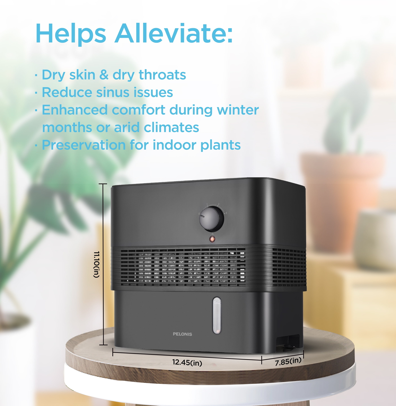 Pelonis 1 Gallon Evaporative Humidifier, Black