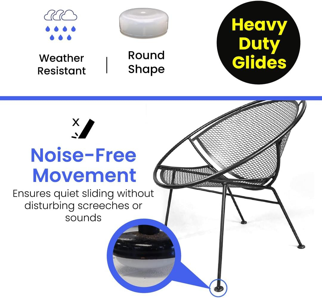 1-1/4" Deluxe Wrought Iron Patio Furniture Feet Glides, Round Plastic Chair L...