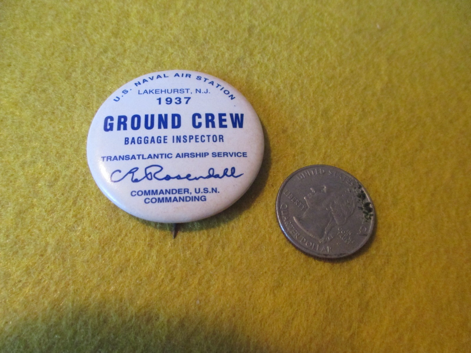 ORIGINAL 1937 NAS LAKEHURST NJ GROUND CREW AIRSHIP SERVICE BUTTON / PIN