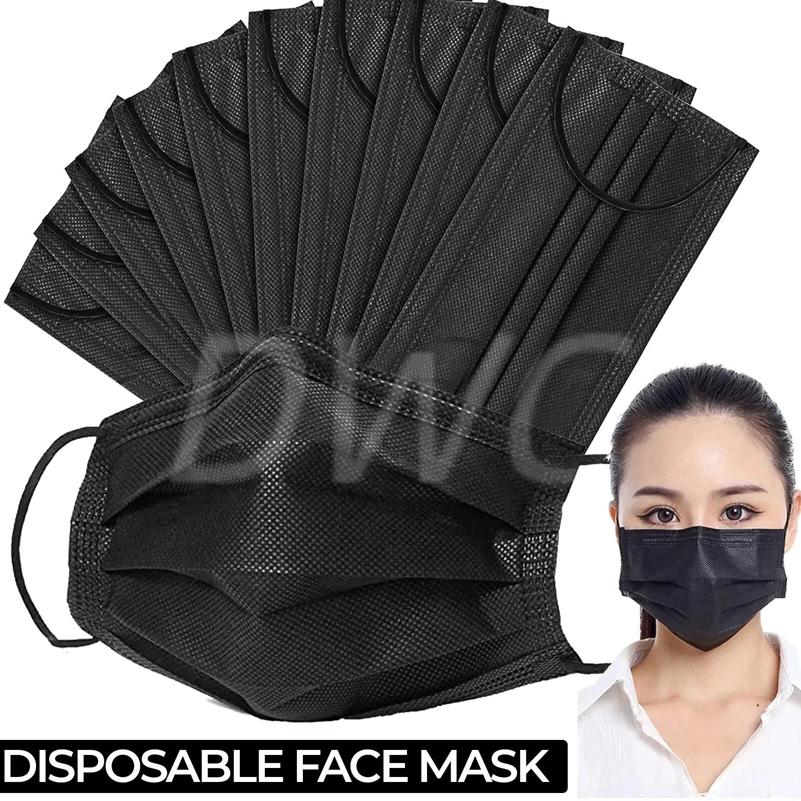 100PCS Black Disposable Face Mask Ear-loop Mouth Cover USA Seller Fast Shipping