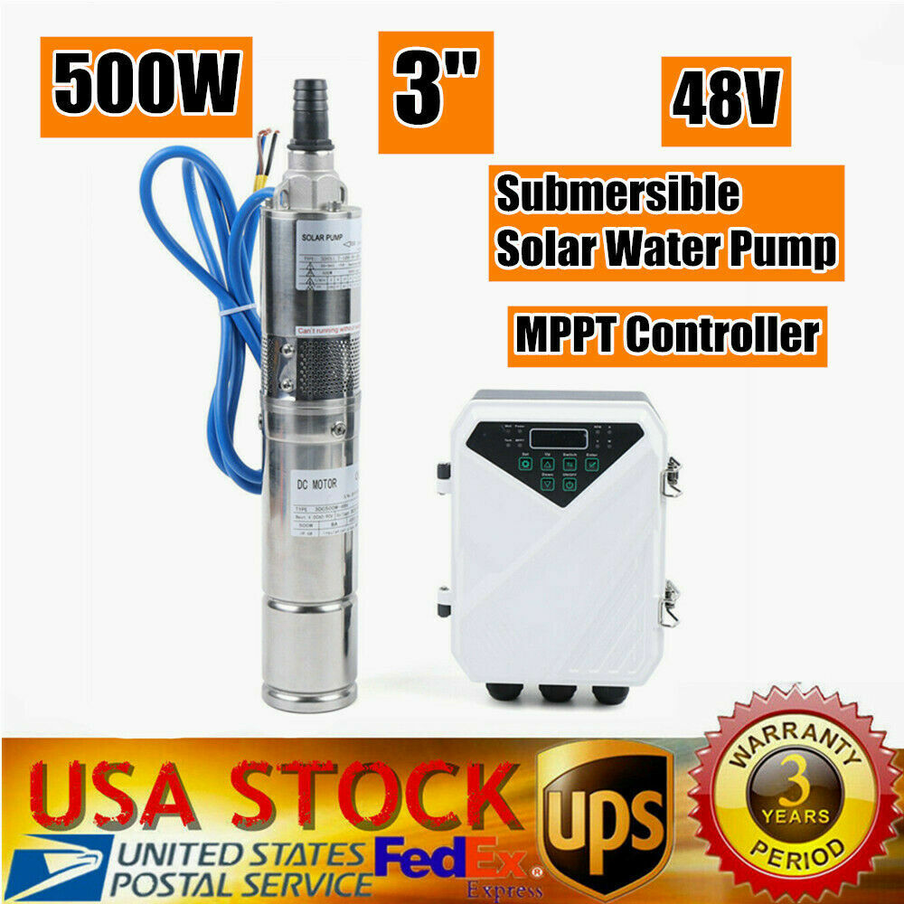3" DC Solar Water Pump 48V 500W Submersible Deep Bore Well Pump +MPPT Controller