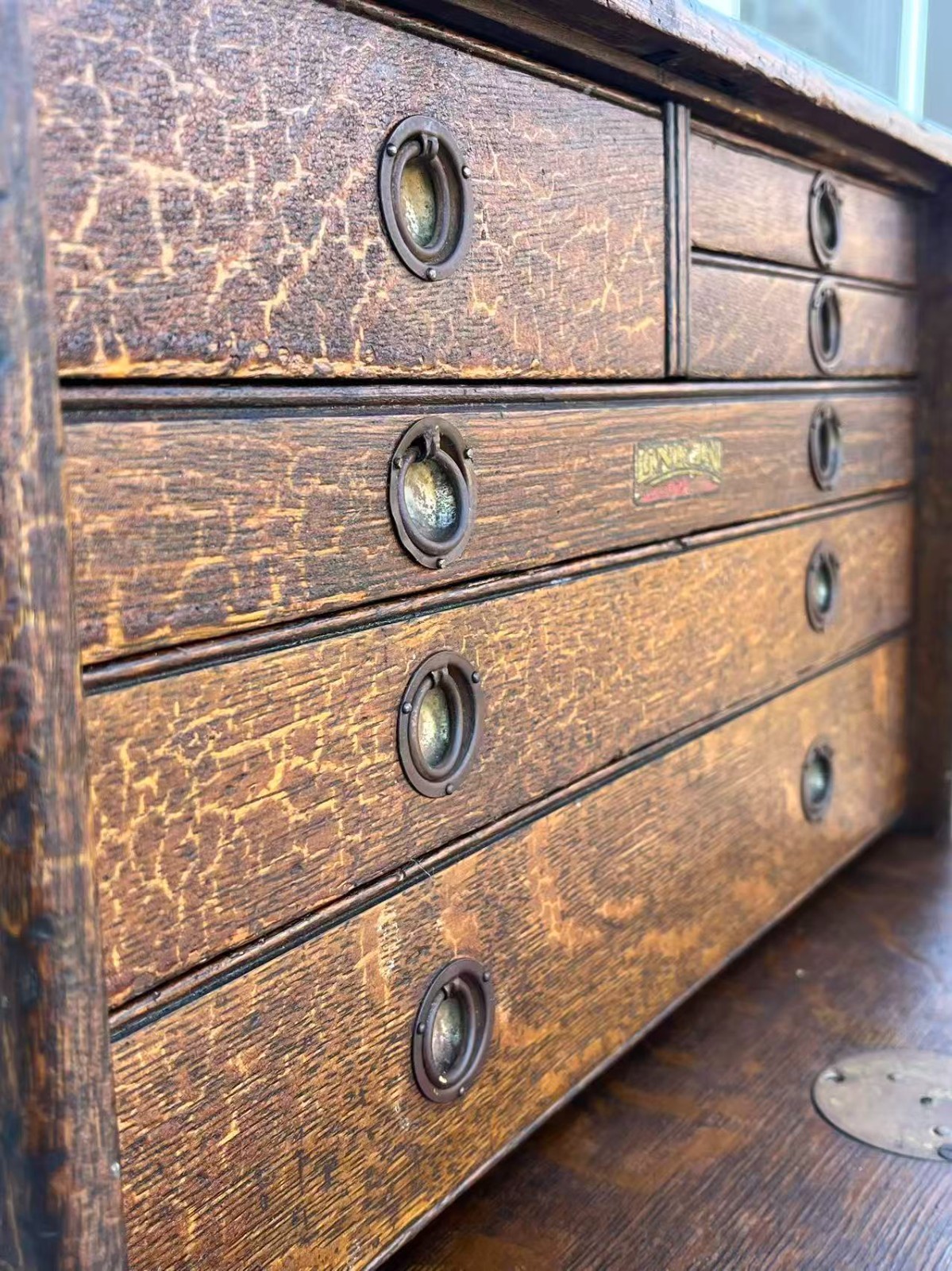 Antique Union 6 Drawers Oak Wood Machinists Tool Chest Box