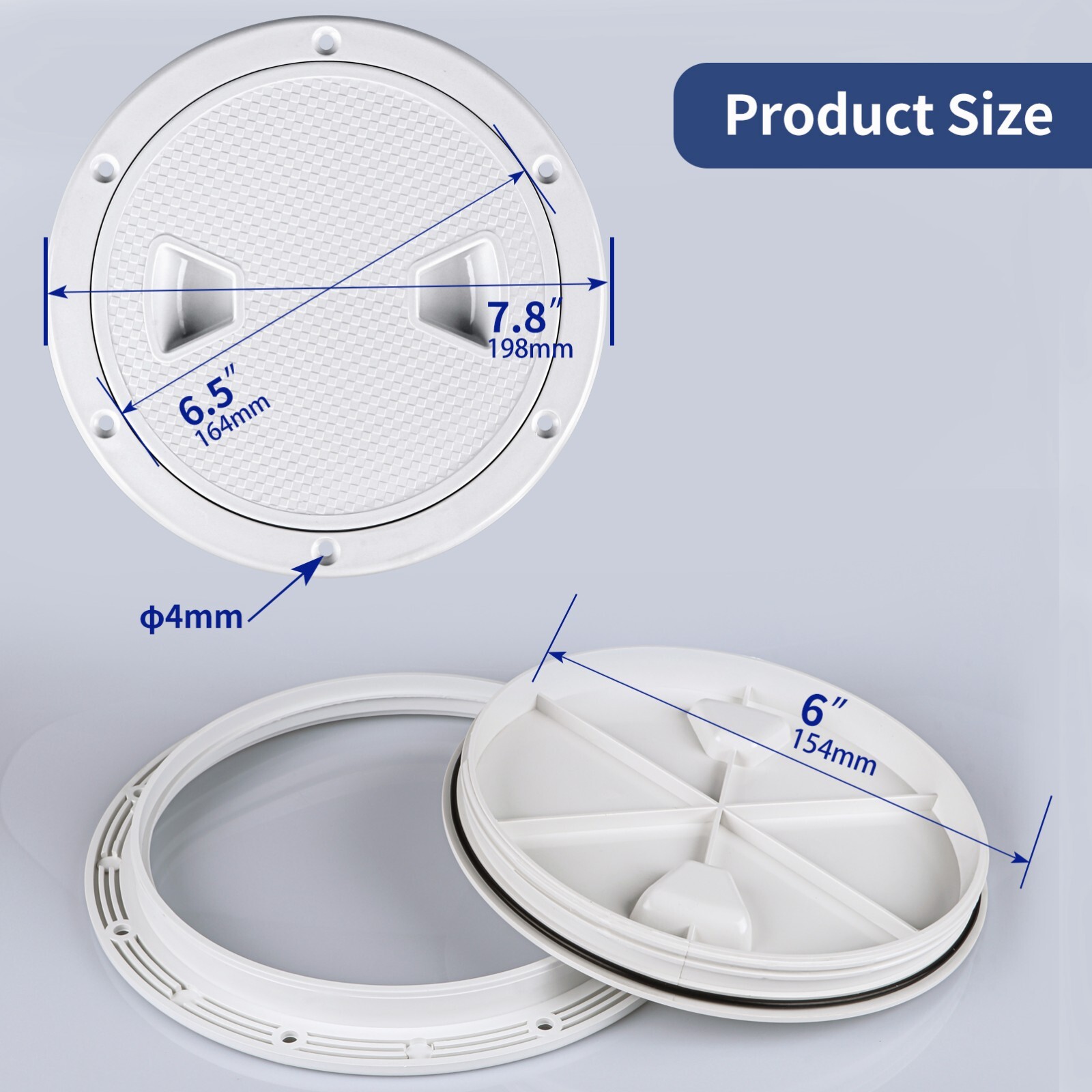 6" Marine Boat Hatch White Round Non Slip Inspection Hatch with Detachable Cover