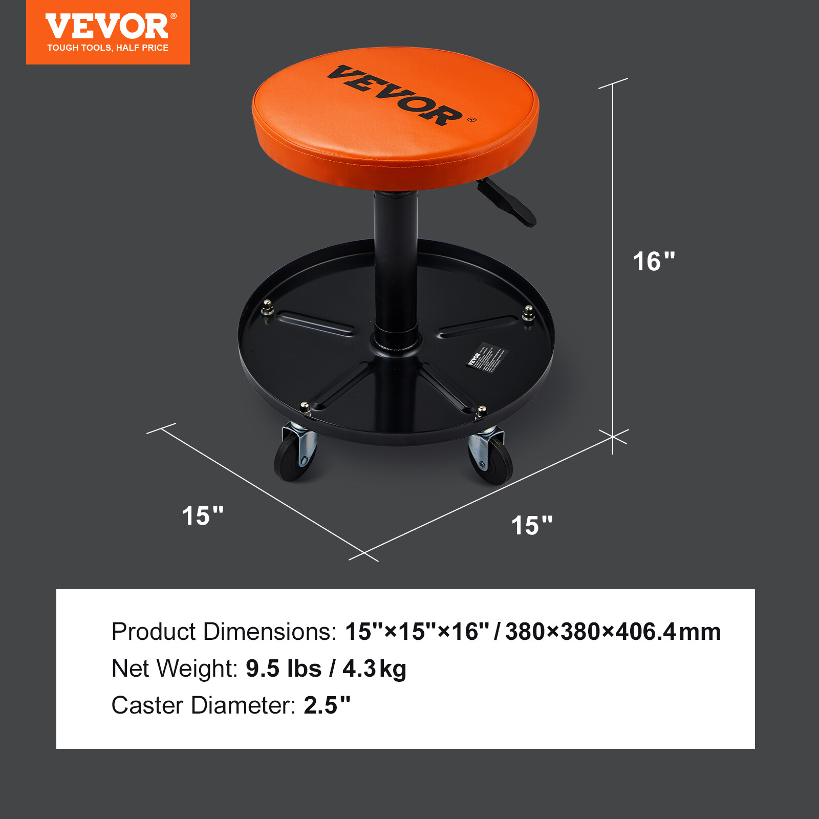 VEVOR Adjustable Mechanics Rolling Creeper Shop Stool Tool Tray for Shop Garage