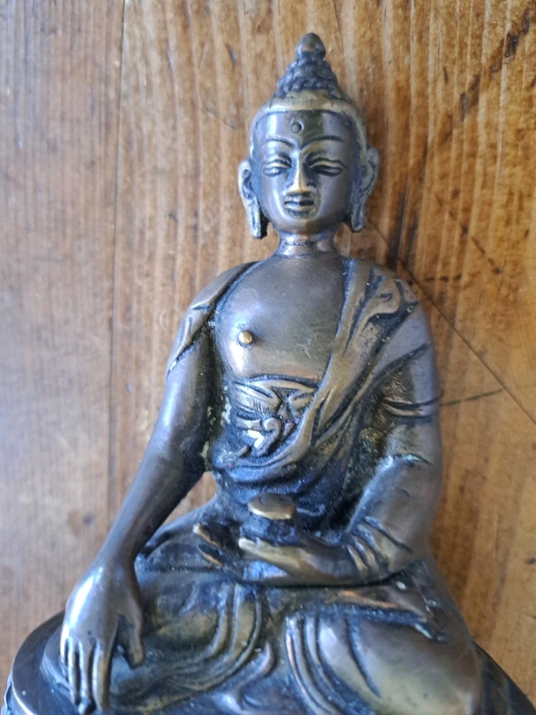 Vintage Handmade Tibetan Buddaha Figurine Bronze/Brass W/Copper Base 5"T