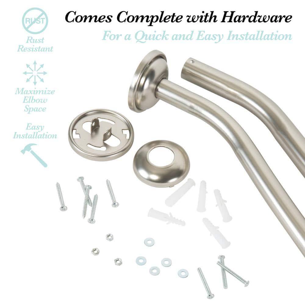 Curved Wall Mounted Shower Curtain Rod in Satin Nickel Adjustable 44 in to 72 in