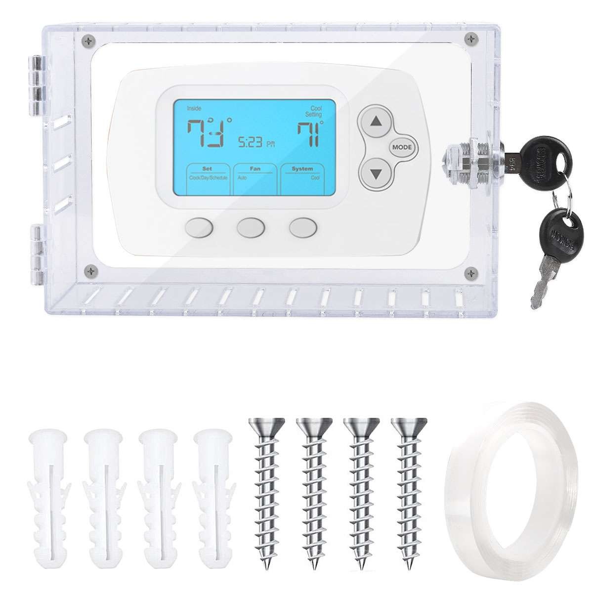 Thermostat Lock Box with 2 Keys Transparent Protective Cover Acrylic Guard Box