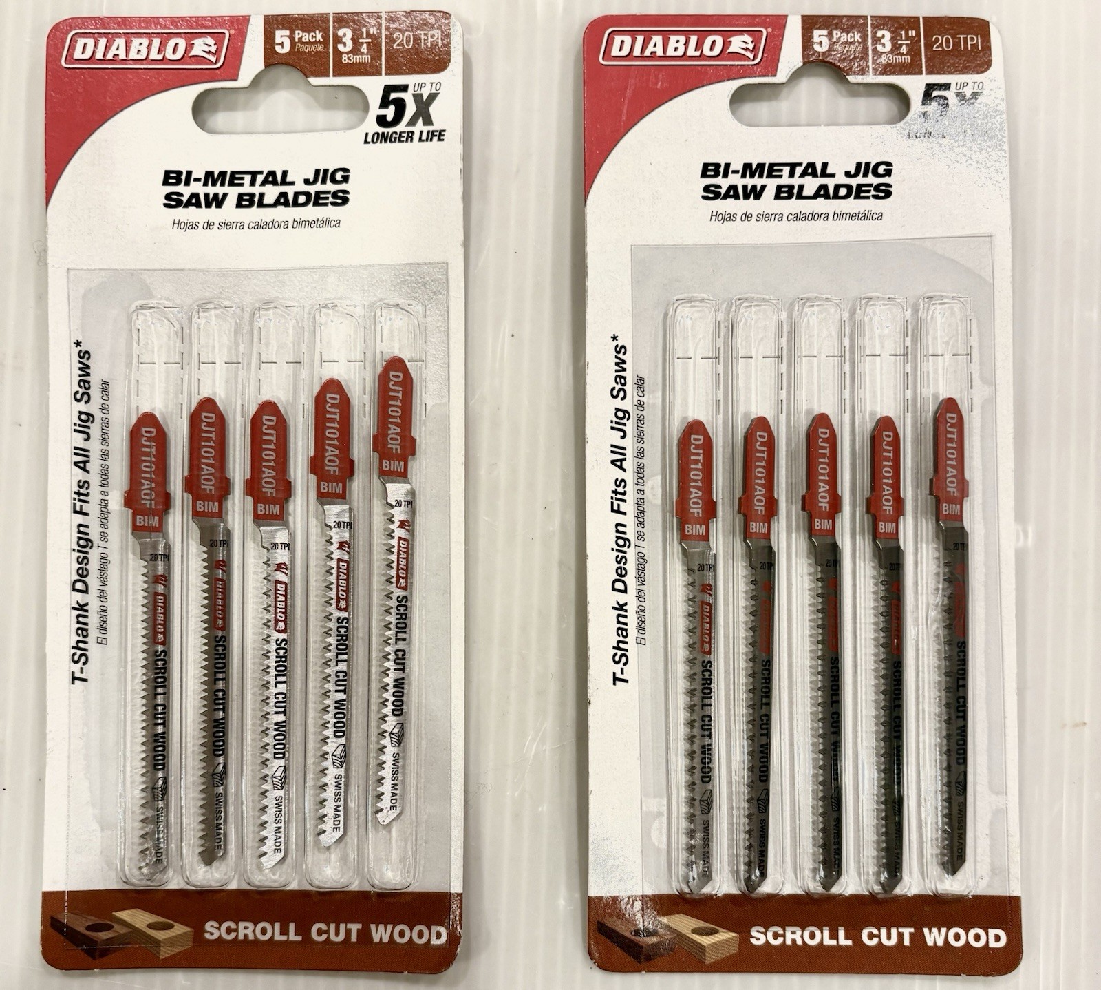 Diablo DJT101AOF5 3-1/4" 20TPI Bi-Metal Jig Saw Blades for Wood (10 Pack)