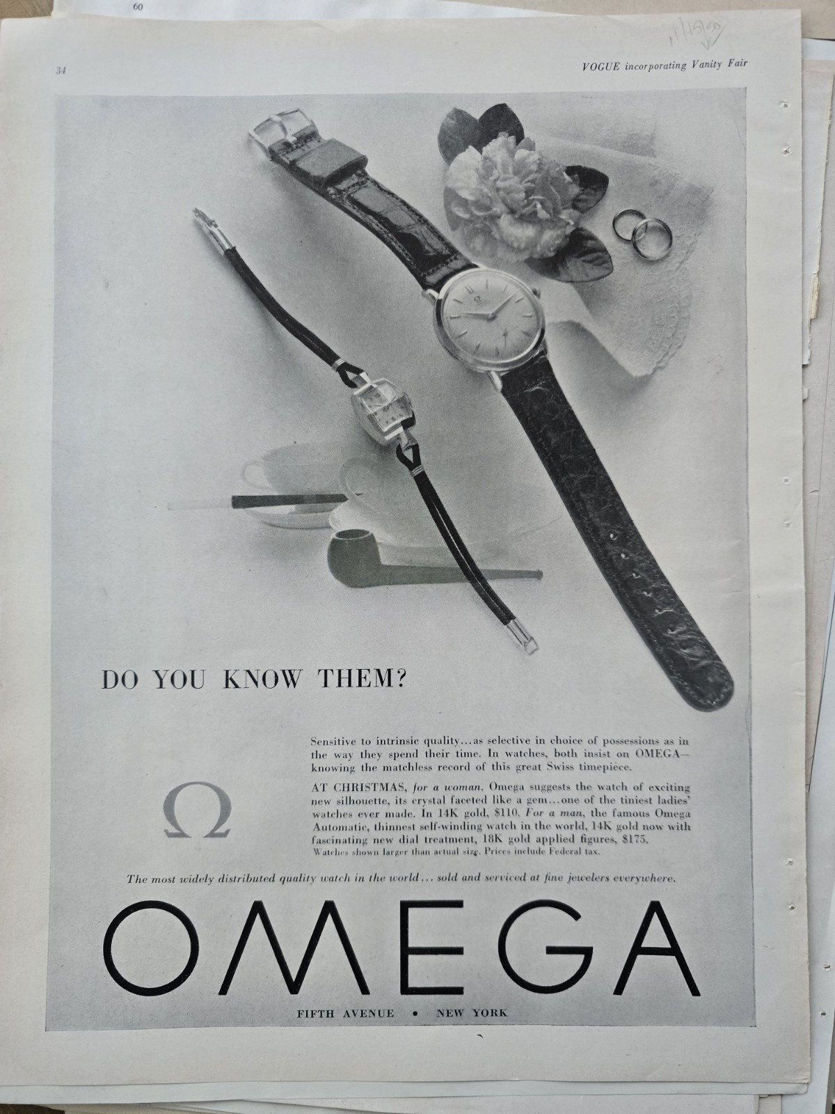 1950 Omega Mens Ladies wristwatches Watches vintage  original ad