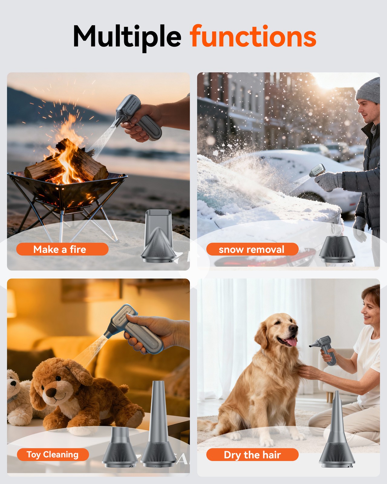 WOLFBOX DF60 110000RPM Compressed Air Duster 3-Speed w/ 5 Nozzles, Fast Charging