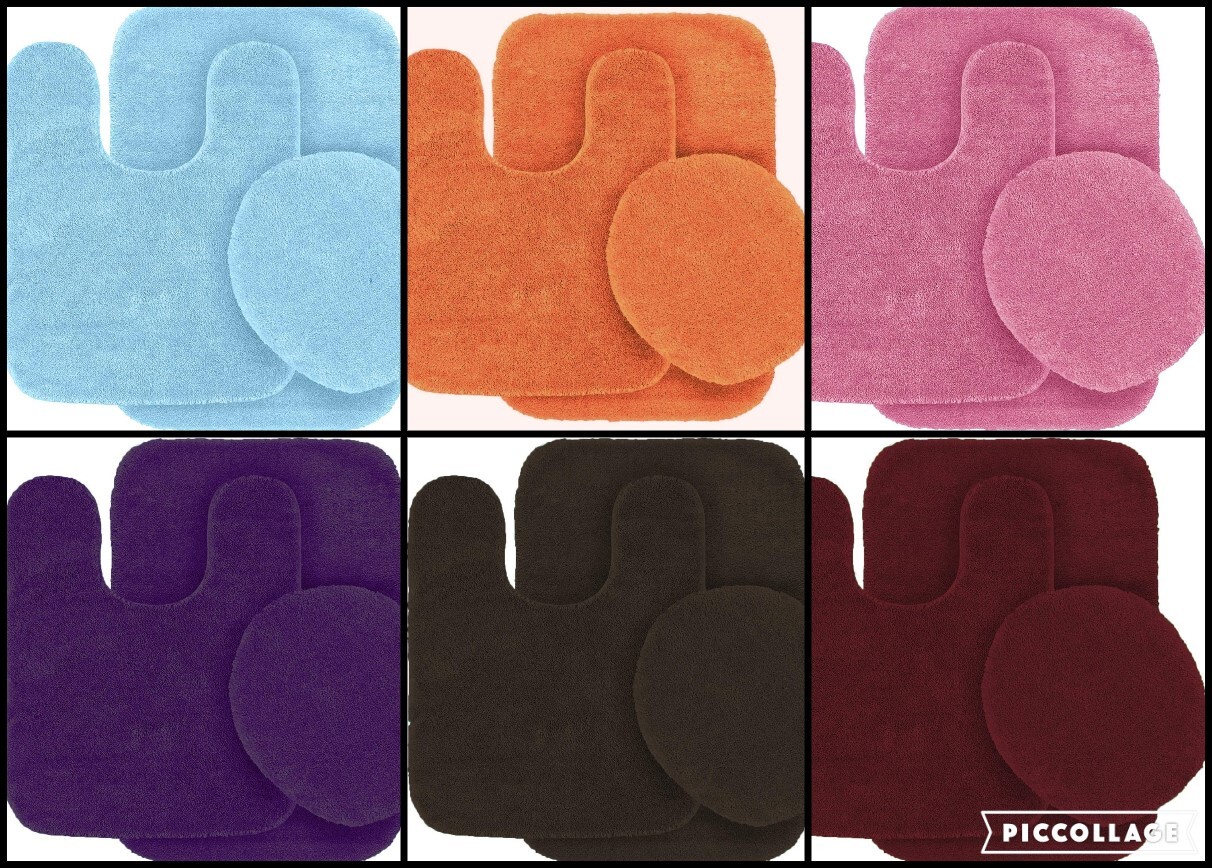 3PC BATHROOM SET RUG CONTOUR MAT TOILET LID COVER PLAIN SOLID COLOR BATHMATS