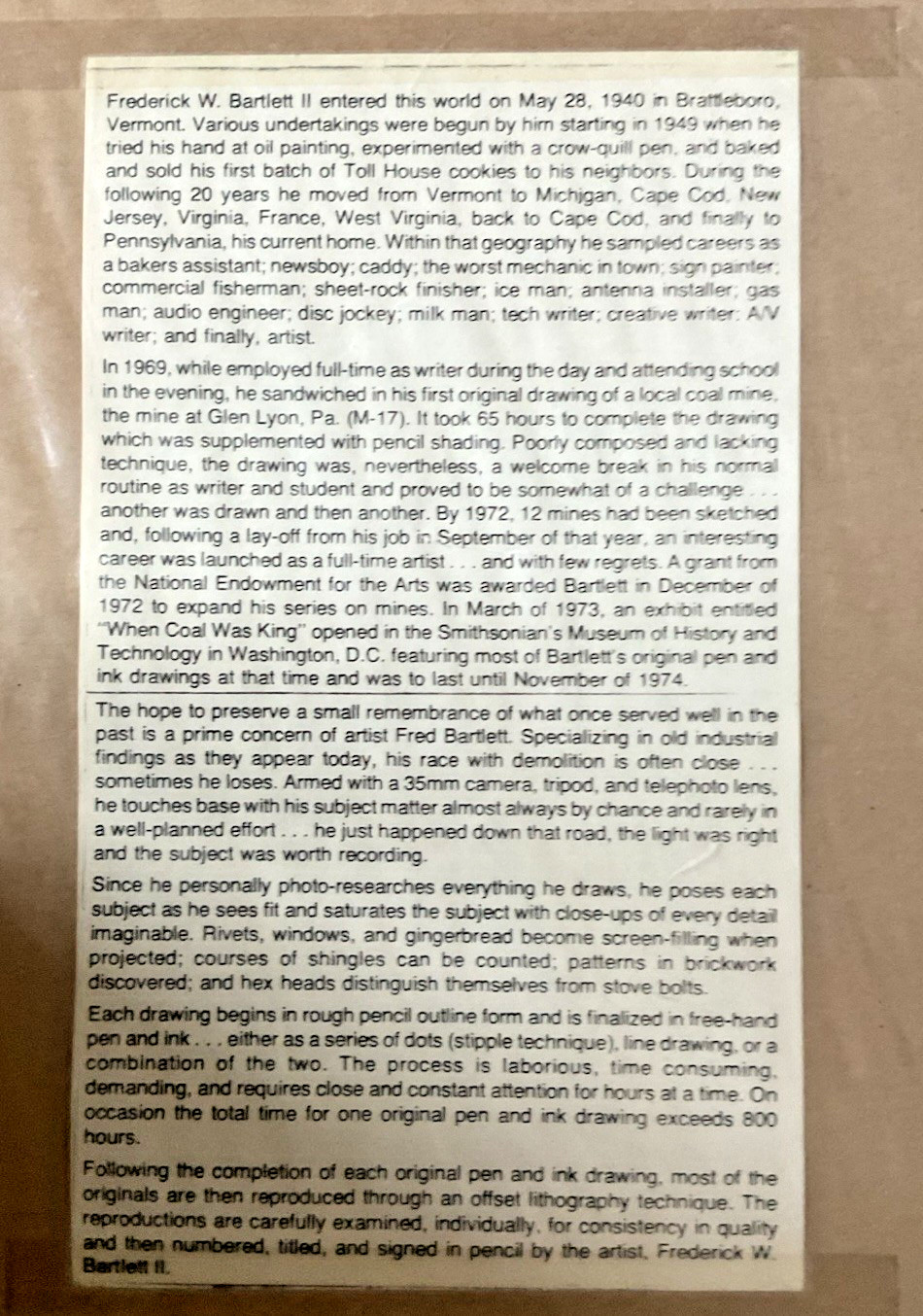 VTG 1978 Frederick W Bartlett II Cass Scenic Railroad Shay Locomotive Lithograph