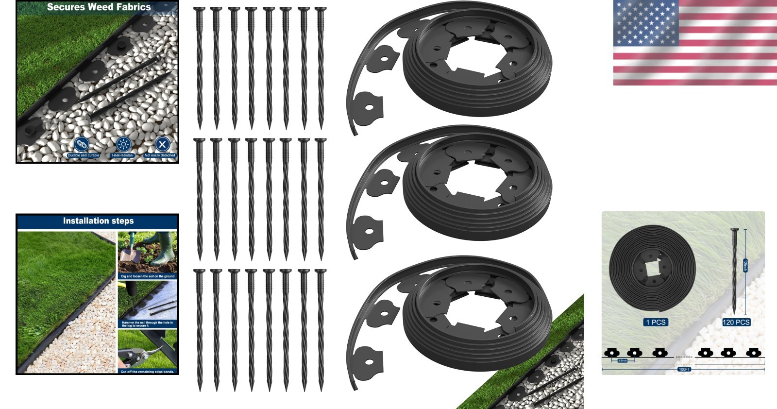 Durable 100ft Paver Edging Border Kit with 120 Spikes - Easy Installation