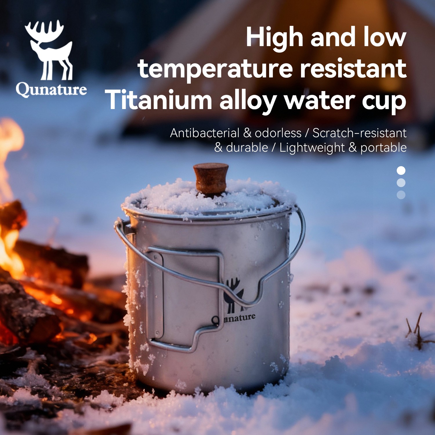 Qunature Titanium Mug 750ml Camping Pot Drinking Mug with Folding Lid & Handle
