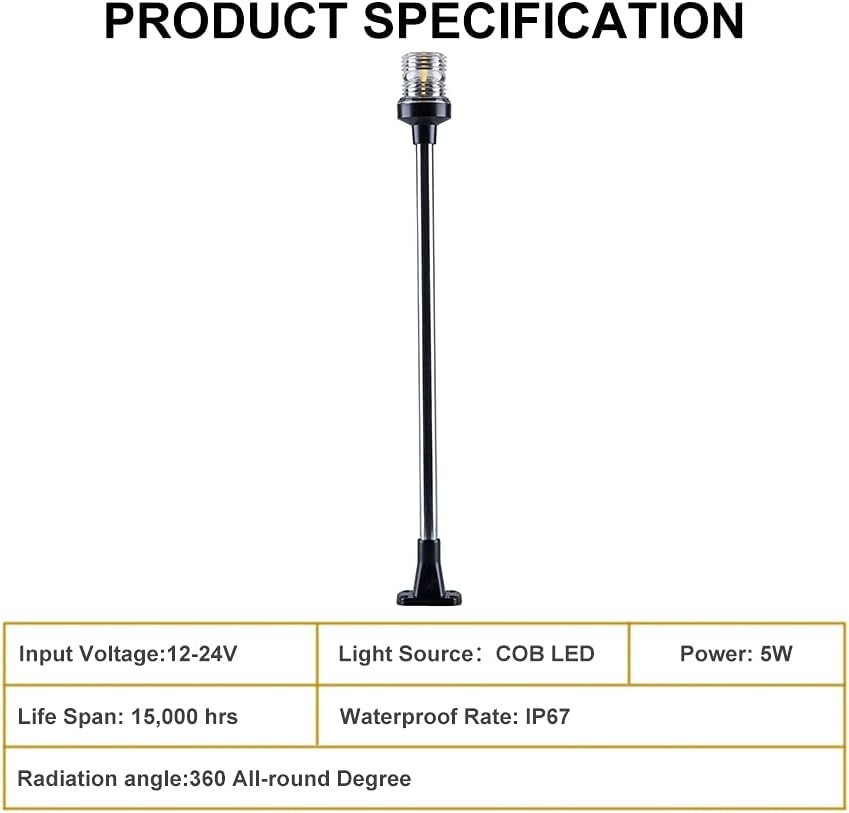 Waterproof White LED Boat Stern Light - Essential for Night Navigation