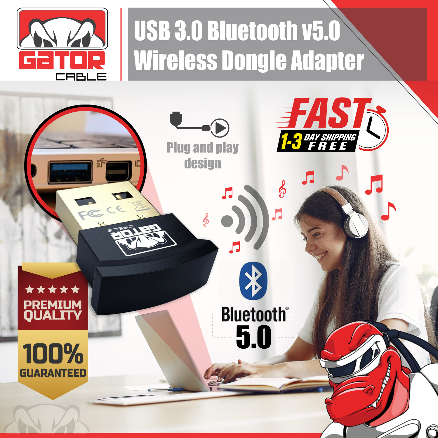 USB 3.0 Bluetooth 5.0 Adapter Dongle Receiver Wireless Audio Music TV PC MAC