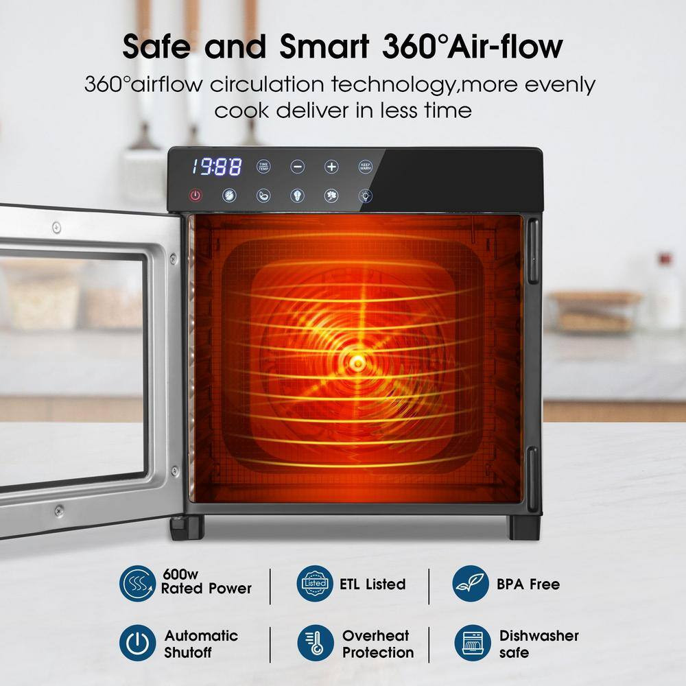 8-Tray Black Food Dehydrator with Stainless Steel Trays